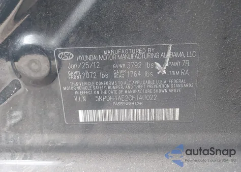 2012 Hyundai Elantra Gls из США, поврежденный, VIN 5NPDH4AE2CH140022